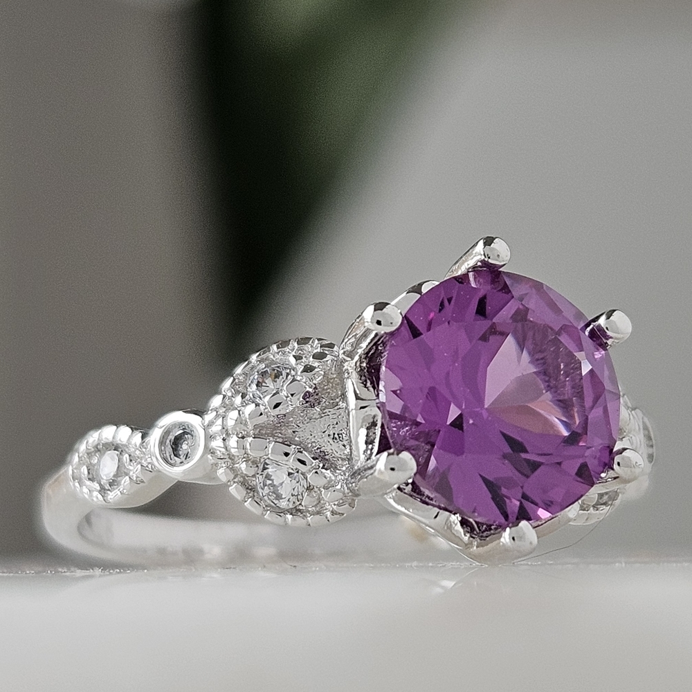 Official Swarovski Purple Crystal color vintage ring, 925 Sterling Silver